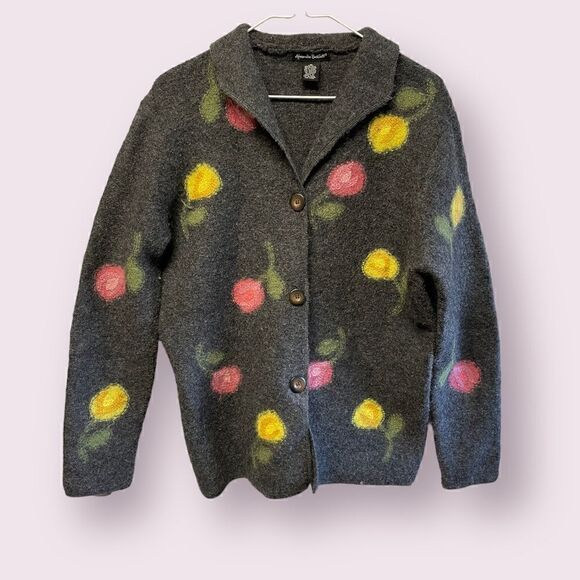 Alexandria Bartlett 100% Wool Cardigan embroidered Floral Knit - Picture 1 of 4